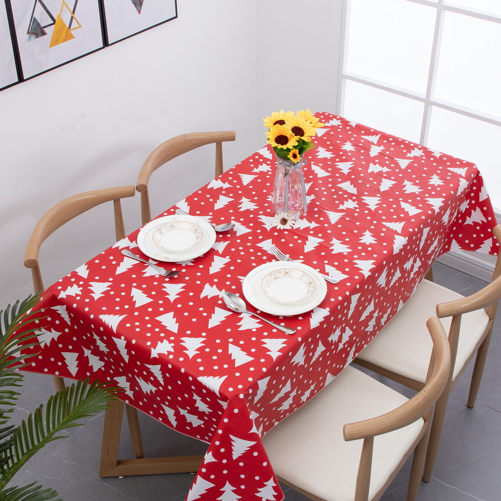 Christmas Red Tablecloth Vinyl Surface with Flannel Backing Oilcloth Waterproof holiday