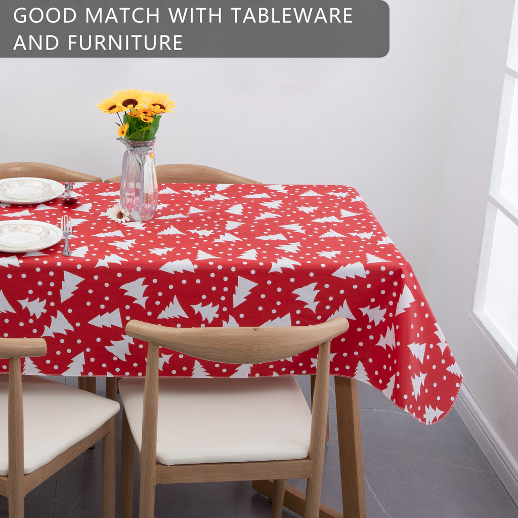 Christmas Red Tablecloth Vinyl Surface with Flannel Backing Oilcloth Waterproof holiday