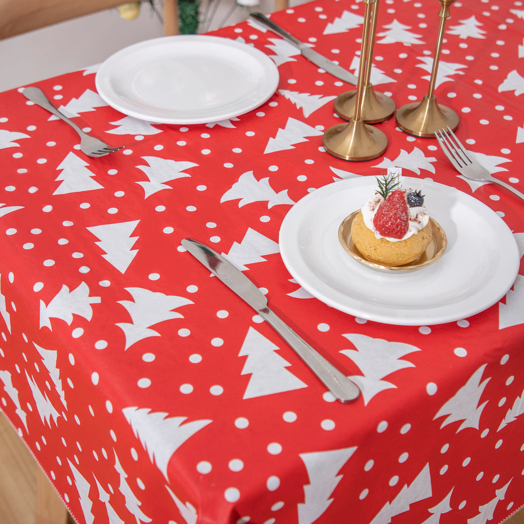 Christmas Red Tablecloth Vinyl Surface with Flannel Backing Oilcloth Waterproof holiday