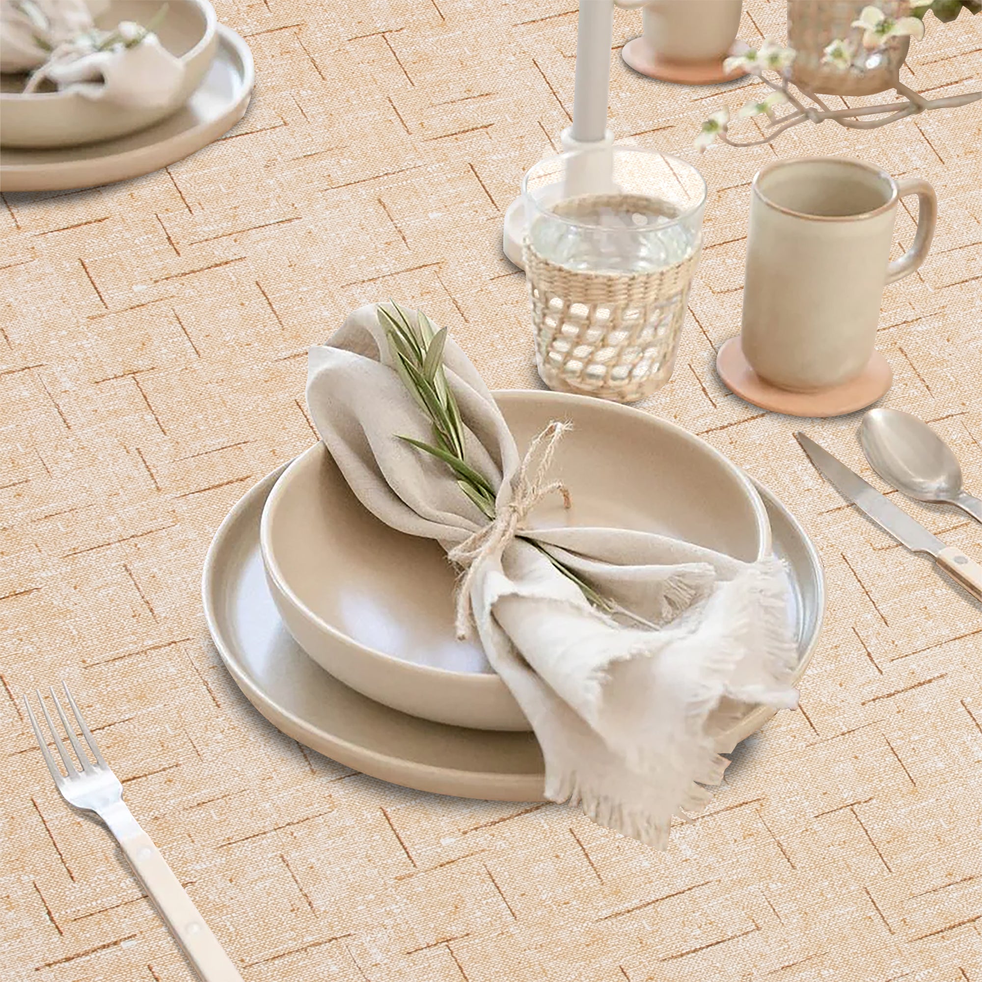 Classic yellow beige Polyester Tablecloth Vinyl Surface with Flannel Backing Oilcloth Waterproof holiday