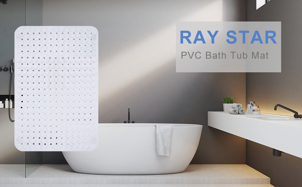 RAY STAR Non-Slip Bathtub Mat White Theme 19.3''X31.5''