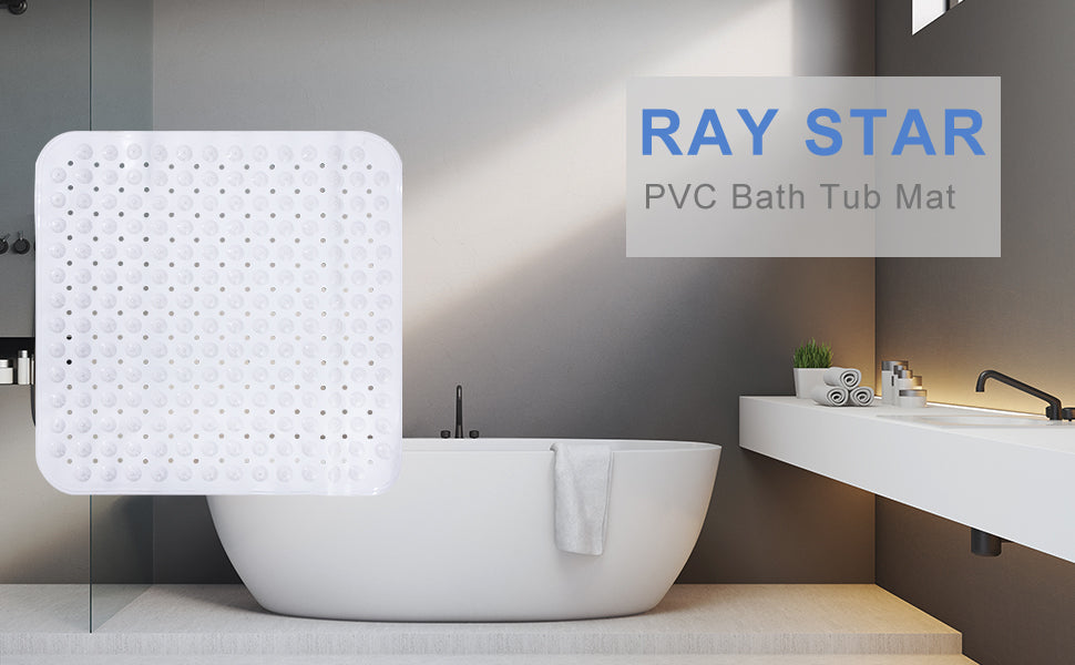 RAY STAR Non-Slip Bathtub Mat White Square Theme 25.2''X26.3''