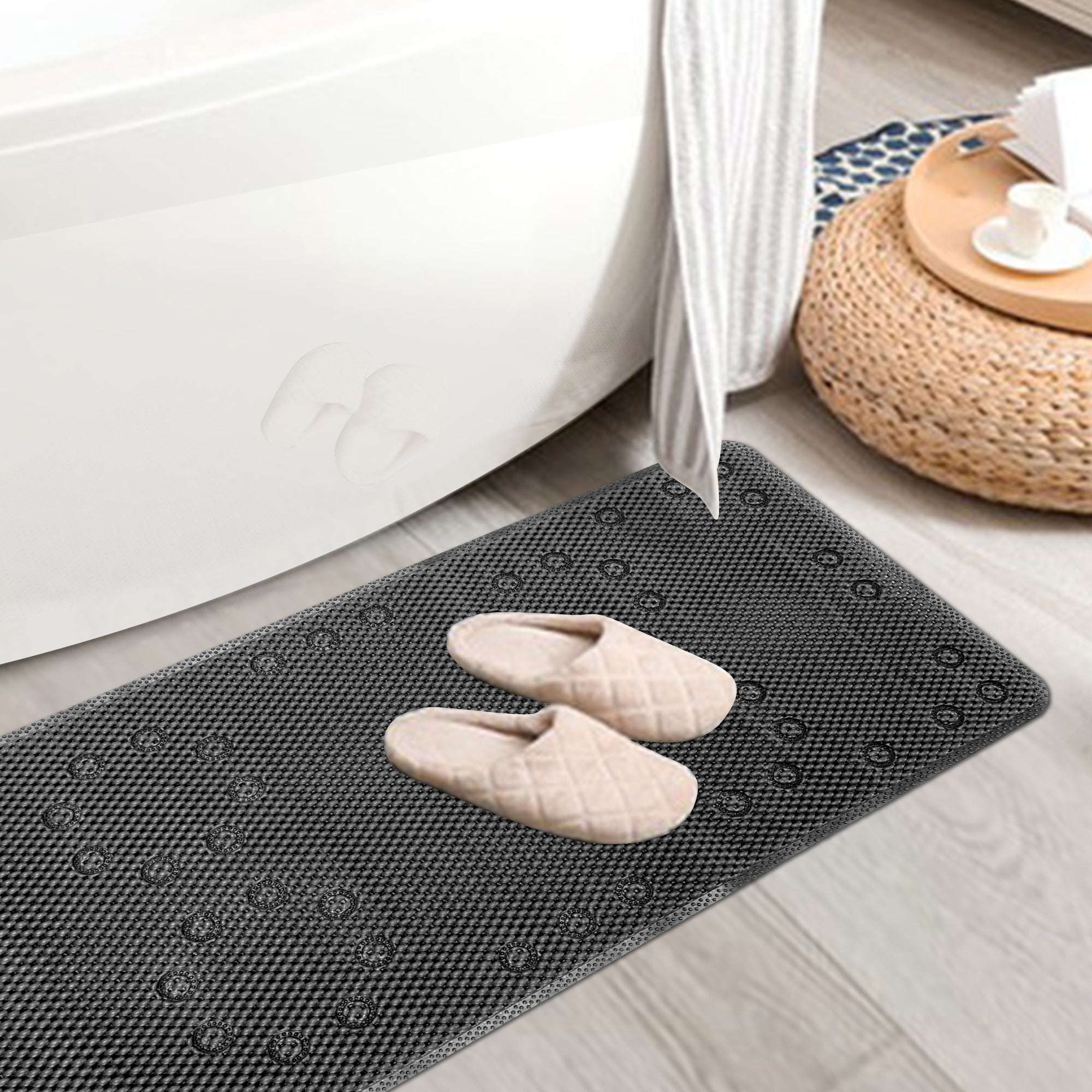 RAY STAR 17''X36'' double-layer Black Non Slip, Soft Foam Bathtub Mats Bath Mat with Drain Holes, Suction Cups