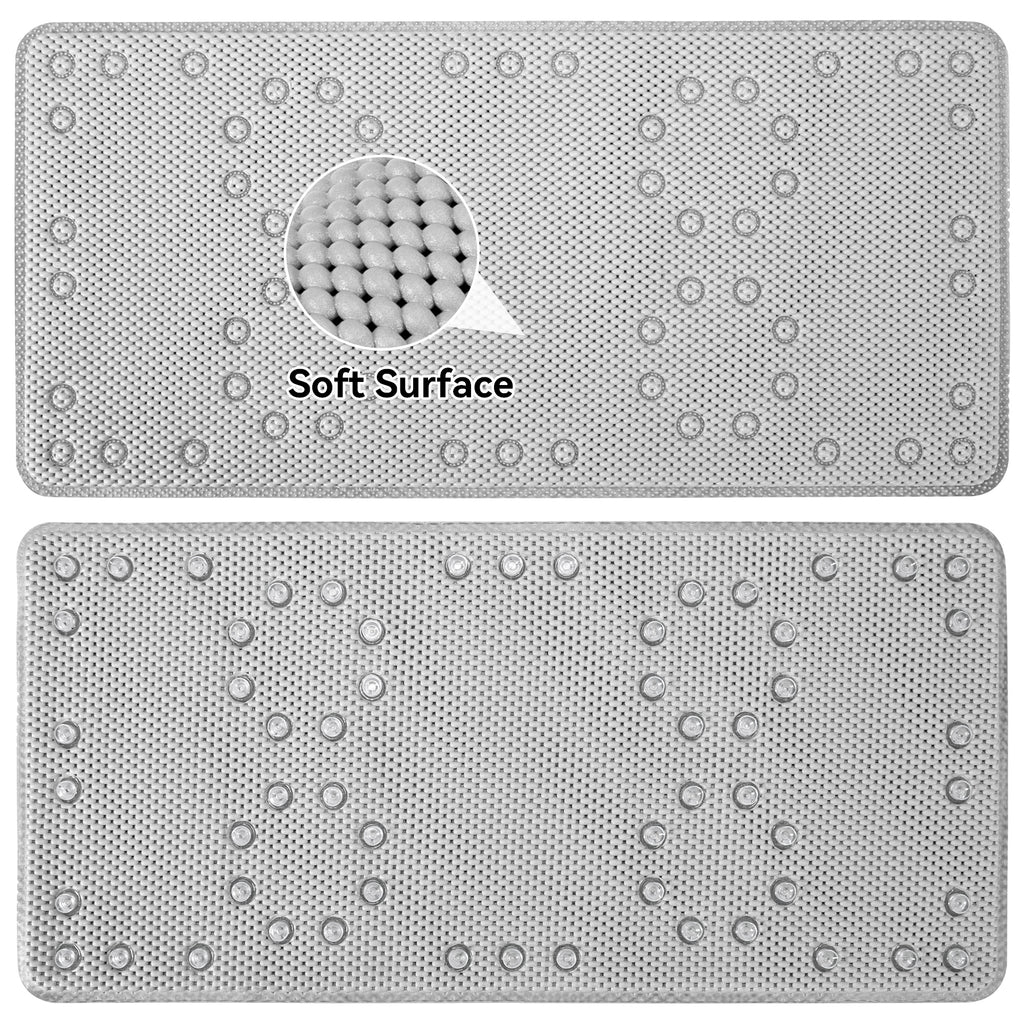 RAY STAR 17''X36''double-layer Grey Non Slip, Soft Foam Bathtub Mats Bath Mat with Drain Holes, Suction Cups
