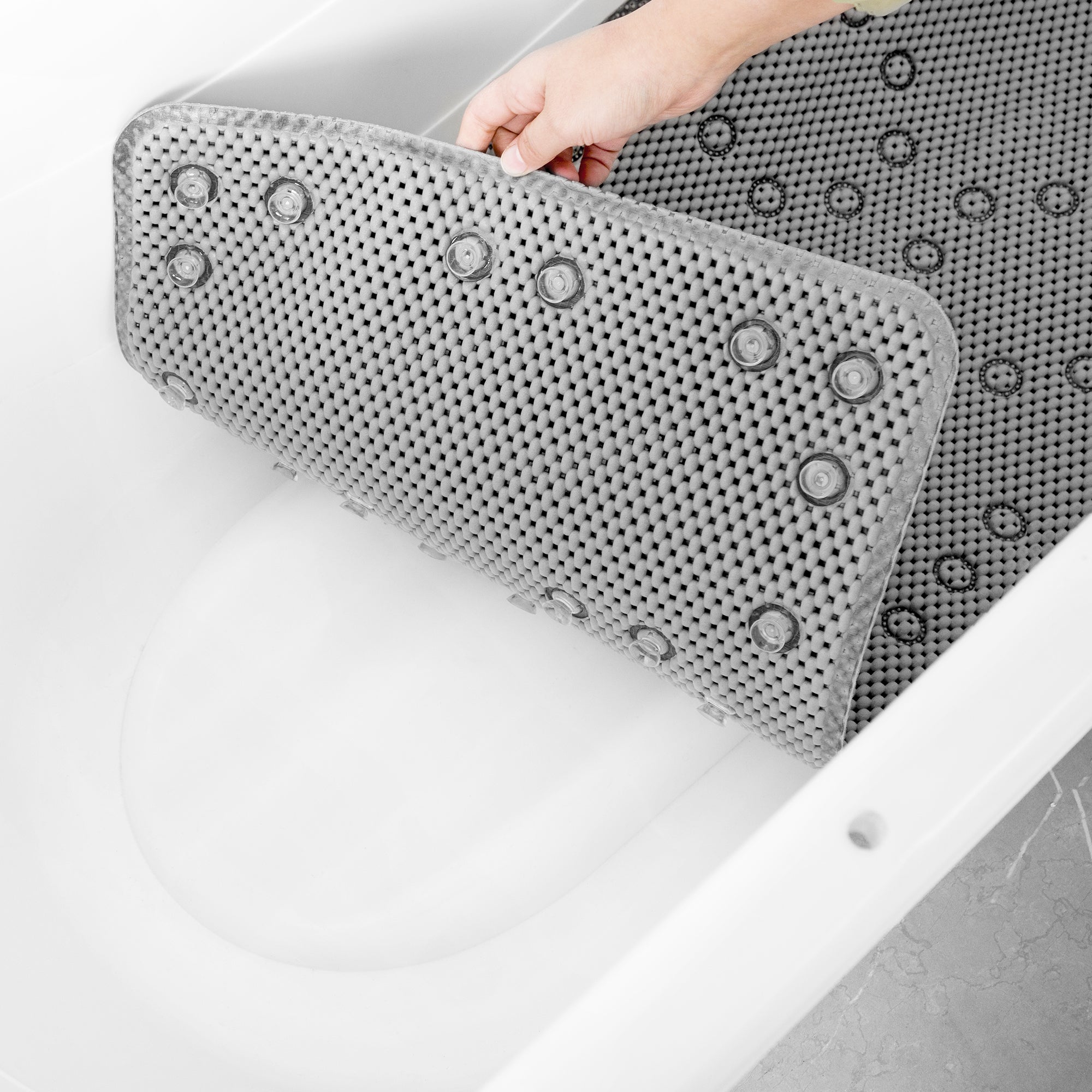 RAY STAR 17''X36''double-layer Grey Non Slip, Soft Foam Bathtub Mats Bath Mat with Drain Holes, Suction Cups