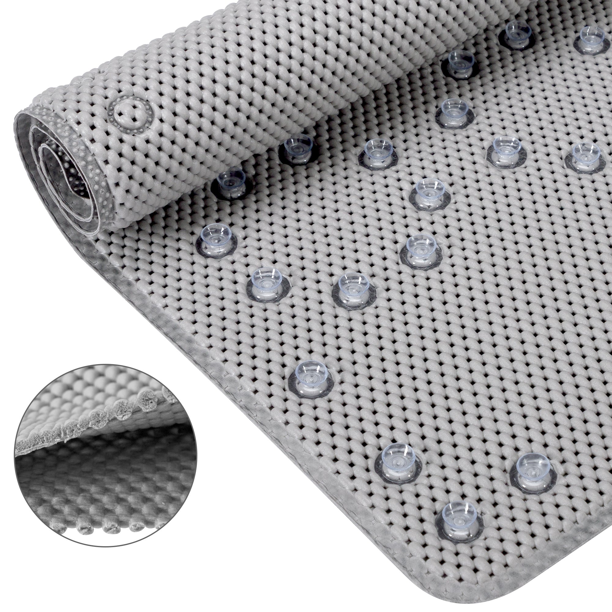 RAY STAR 17''X36''double-layer Grey Non Slip, Soft Foam Bathtub Mats Bath Mat with Drain Holes, Suction Cups