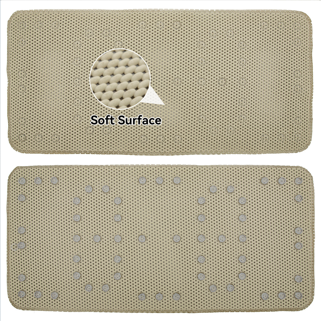 RAY STAR 17''X36''Light coffee color Non Slip, Soft Foam Bathtub Mats Bath Mat with Drain Holes, Suction Cups