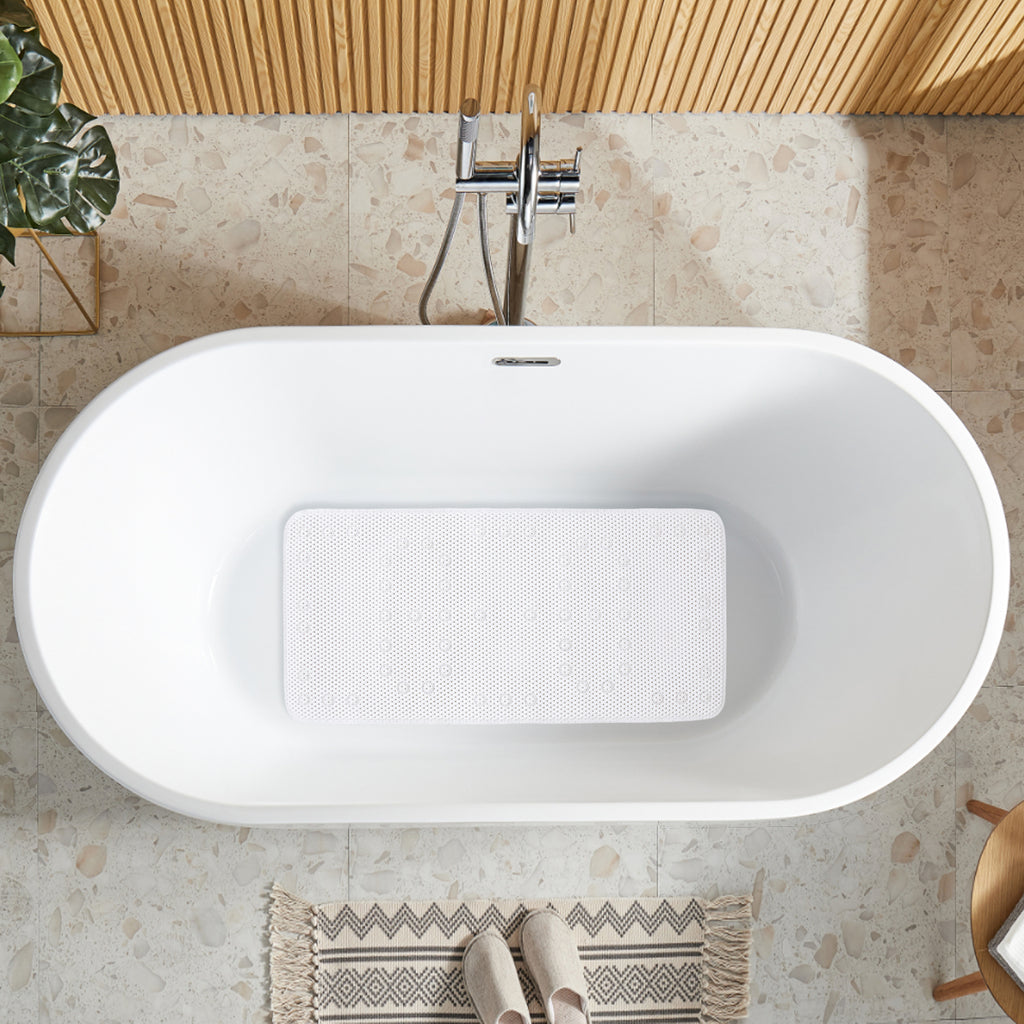RAY STAR 17''X36'' White Non Slip, Soft Foam Bathtub Mats Bath Mat with Drain Holes, Suction Cups