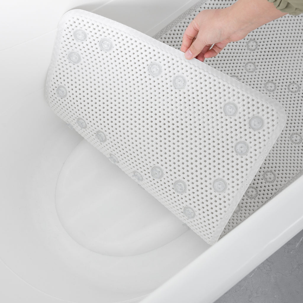 RAY STAR 17''X36'' double-layer White Non Slip, Soft Foam Bathtub Mats Bath Mat with Drain Holes, Suction Cups