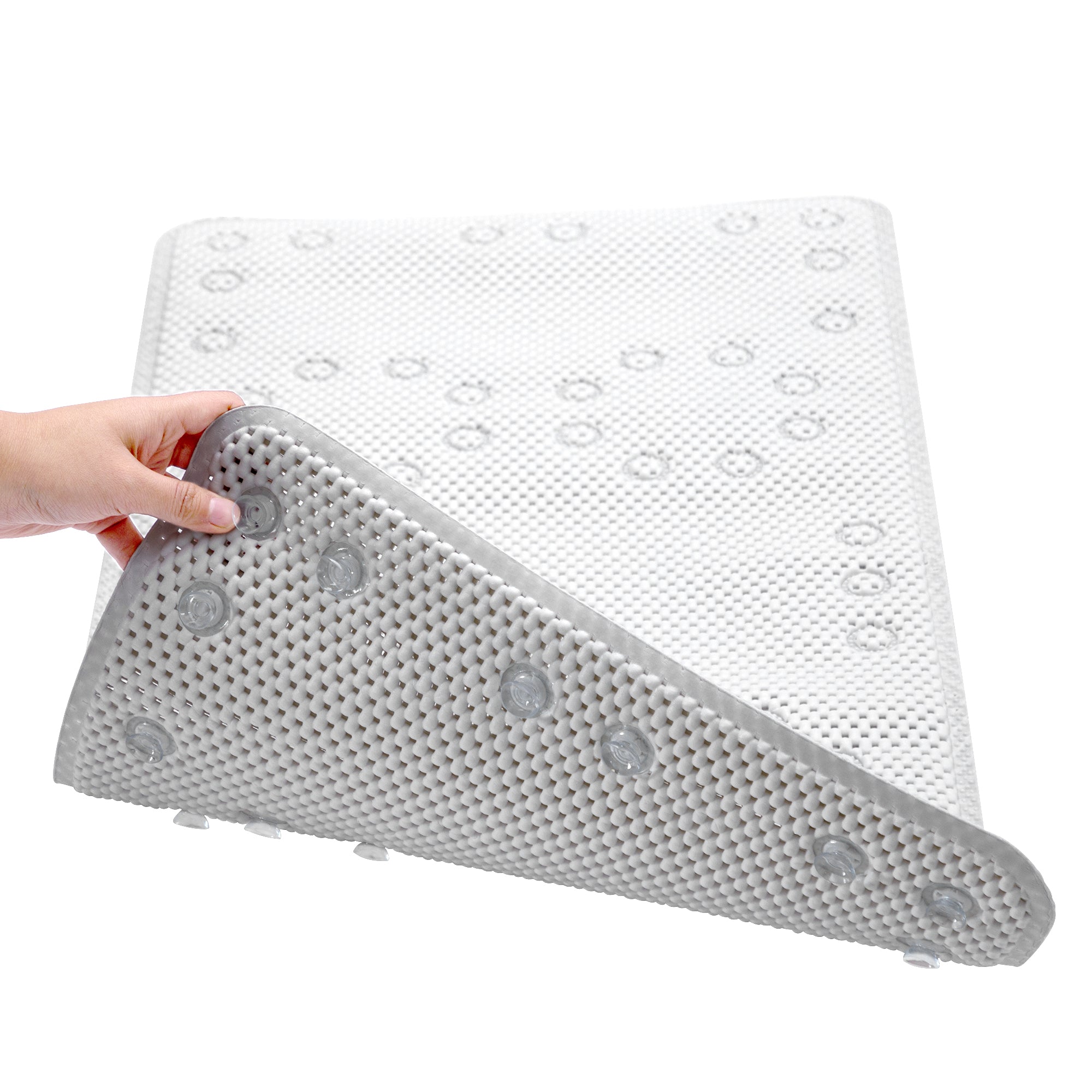 RAY STAR 17''X36'' double-layer White Non Slip, Soft Foam Bathtub Mats Bath Mat with Drain Holes, Suction Cups