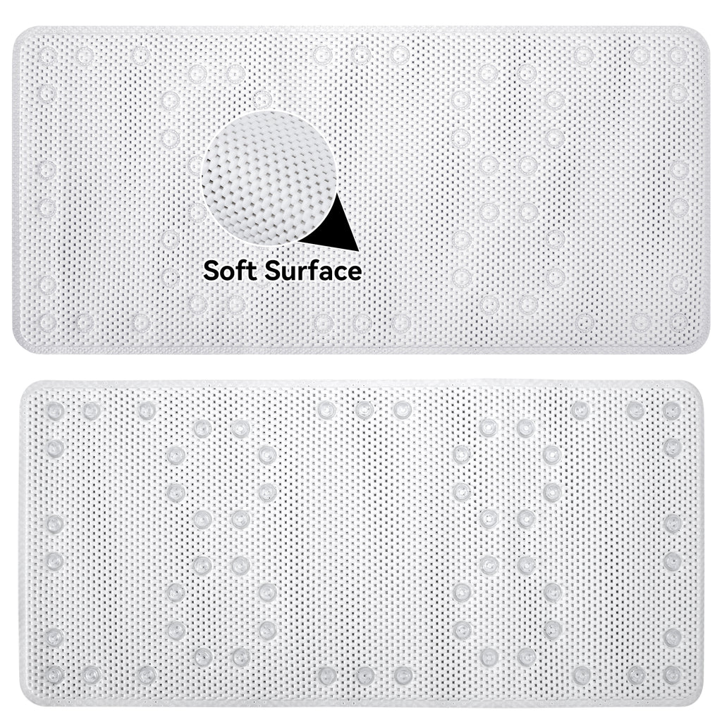 RAY STAR 17''X36'' double-layer White Non Slip, Soft Foam Bathtub Mats Bath Mat with Drain Holes, Suction Cups