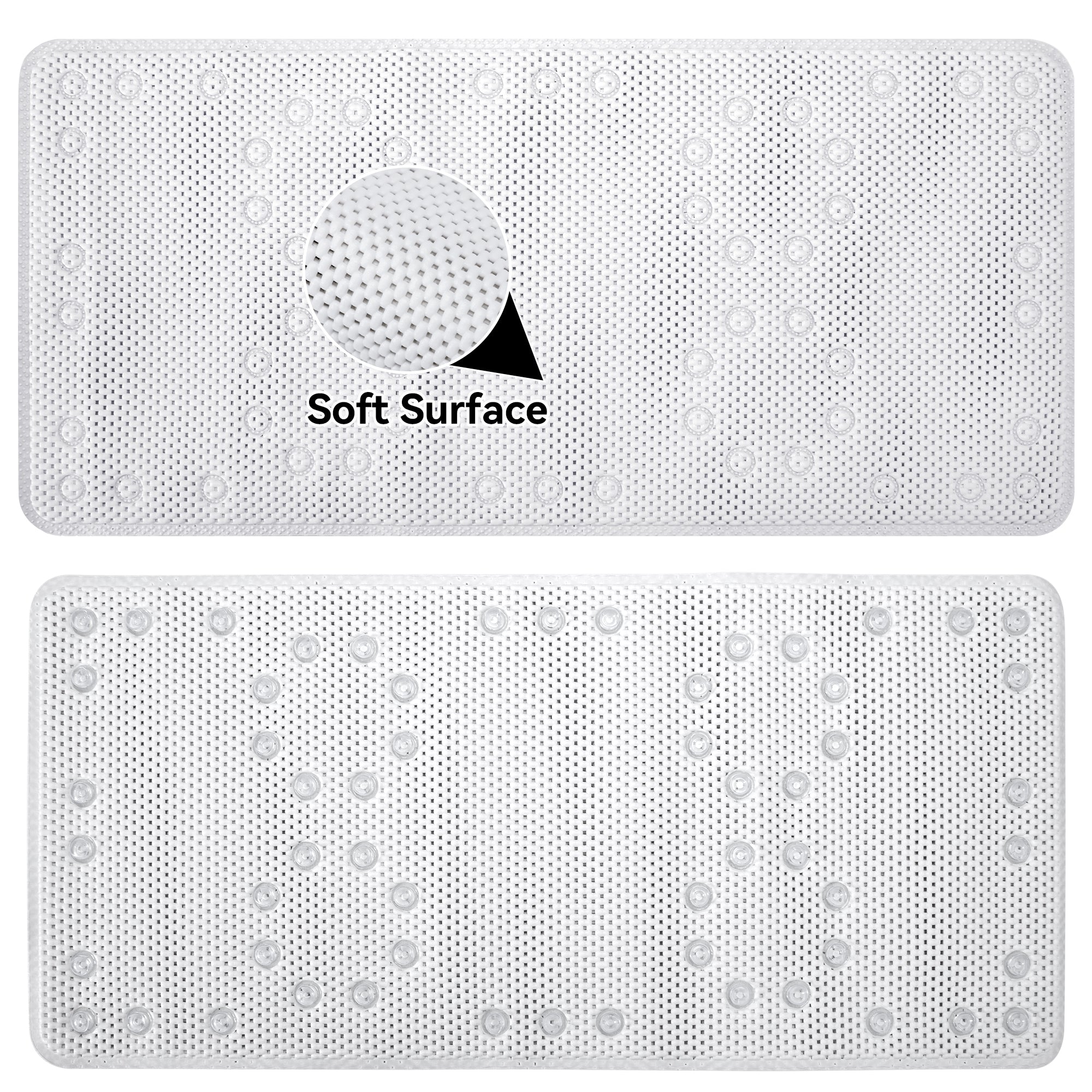 RAY STAR 17''X36'' double-layer White Non Slip, Soft Foam Bathtub Mats Bath Mat with Drain Holes, Suction Cups