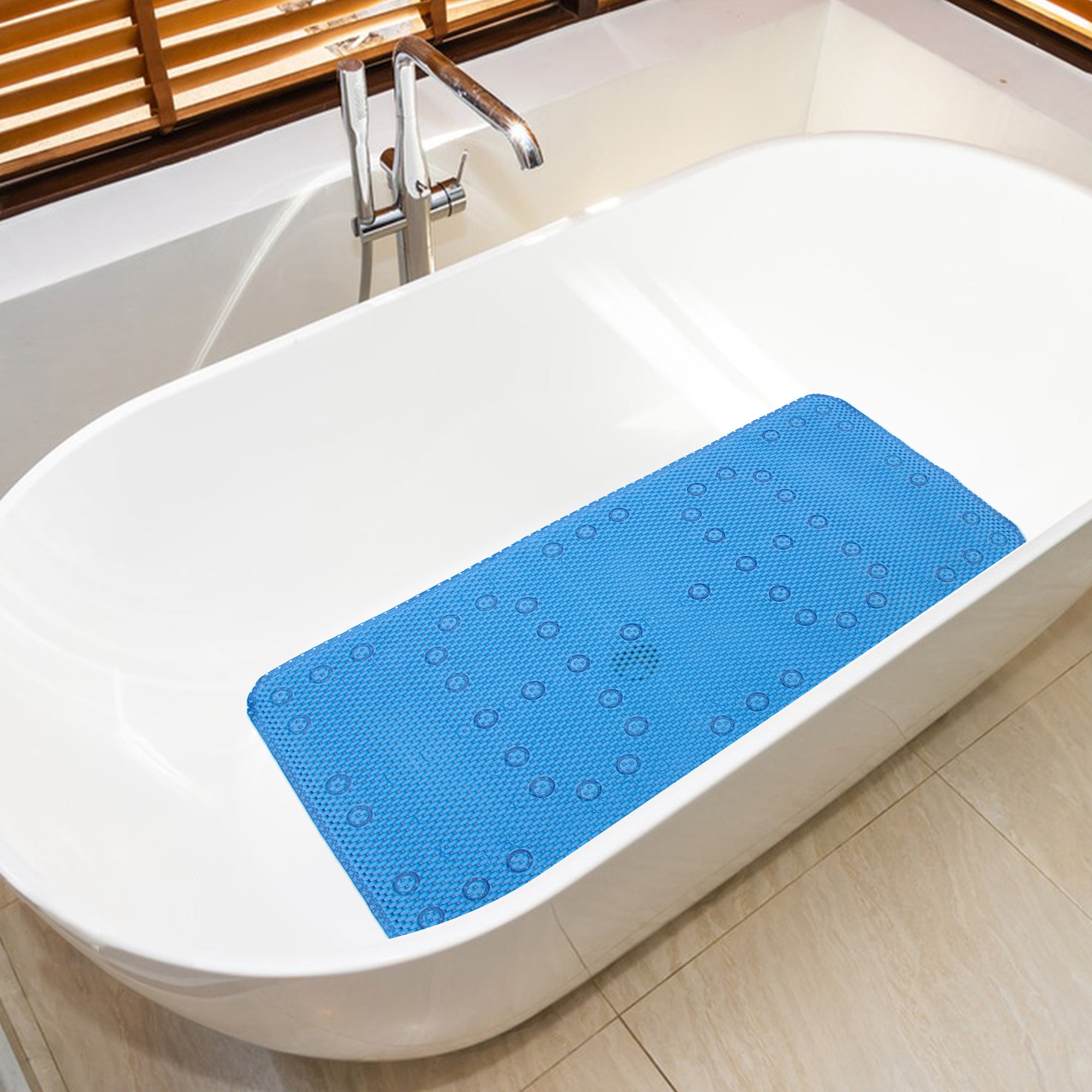 RAY STAR 17''X36'' Navy Blue Non Slip, Soft Foam Bathtub Mats Bath Mat with Drain Holes, Suction Cups