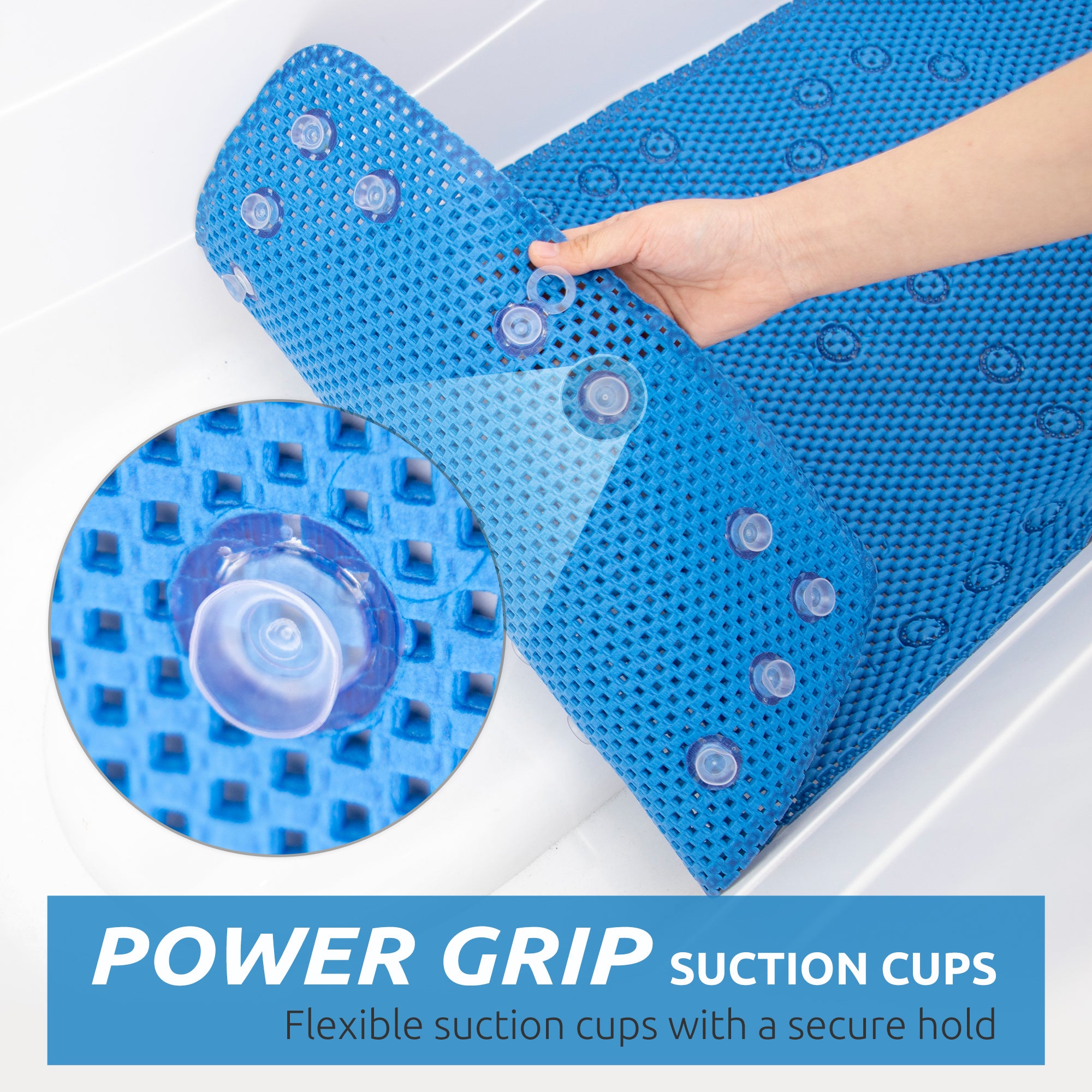 RAY STAR 17''X36'' Navy Blue Non Slip, Soft Foam Bathtub Mats Bath Mat with Drain Holes, Suction Cups