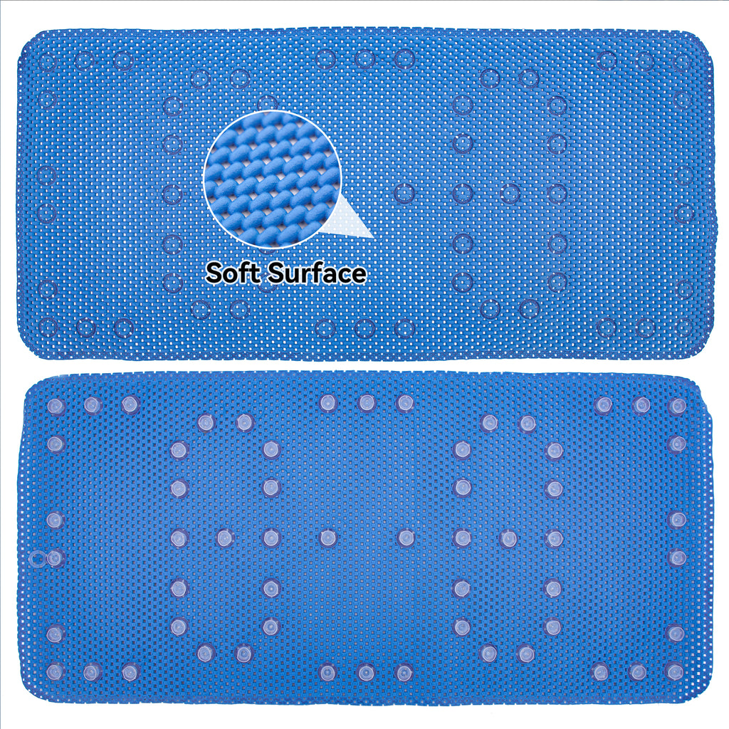 RAY STAR 17''X36'' Navy Blue Non Slip, Soft Foam Bathtub Mats Bath Mat with Drain Holes, Suction Cups