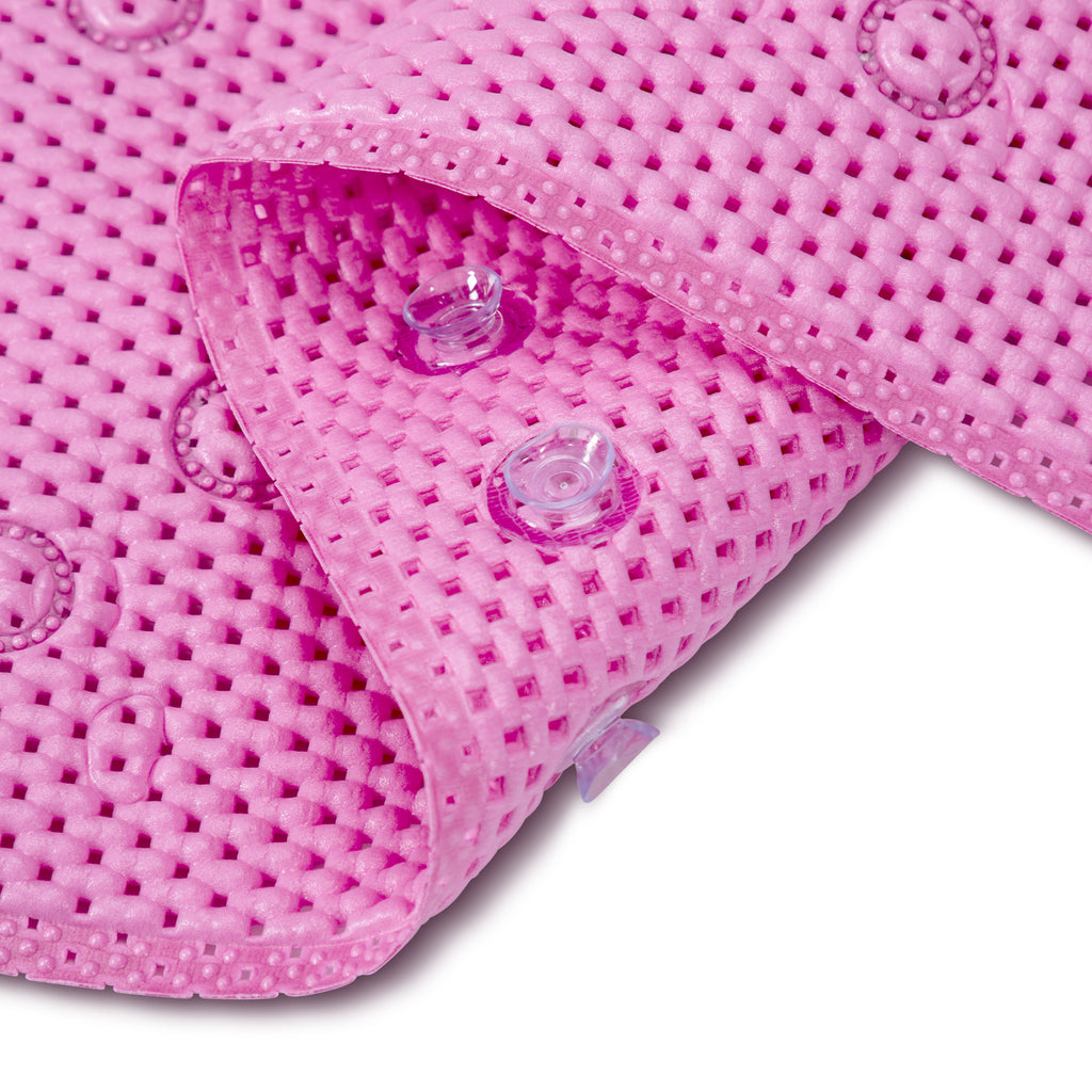 RAY STAR 17''X36''Rose Red Non Slip, Soft Foam Bathtub Mats Bath Mat with Drain Holes, Suction Cups