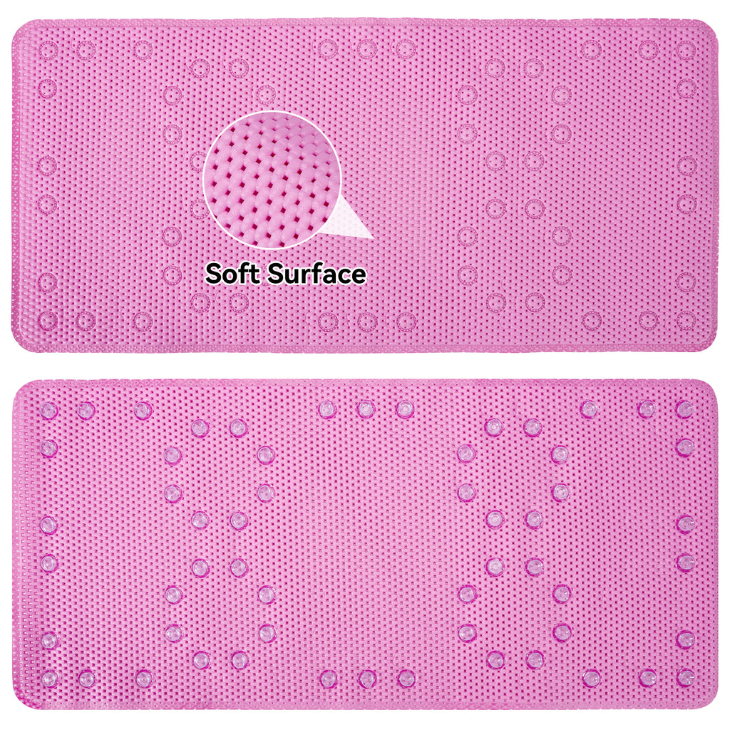 RAY STAR 17''X36''Rose Red Non Slip, Soft Foam Bathtub Mats Bath Mat with Drain Holes, Suction Cups