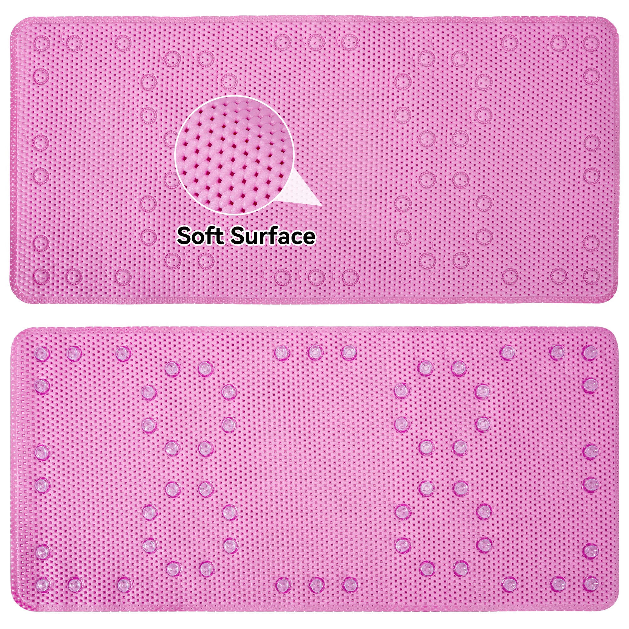 RAY STAR 17''X36''Rose Red Non Slip, Soft Foam Bathtub Mats Bath Mat with Drain Holes, Suction Cups