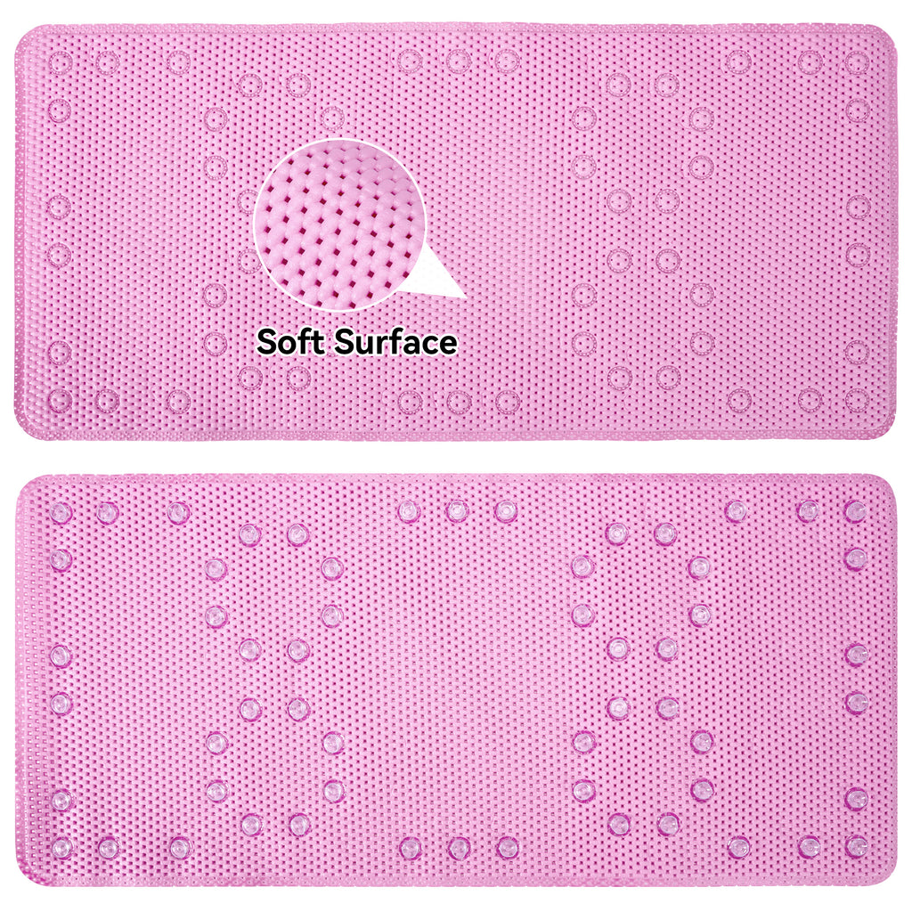 RAY STAR 17''X36'' double-layer Light Purple Non Slip, Soft Foam Bathtub Mats Bath Mat with Drain Holes, Suction Cups