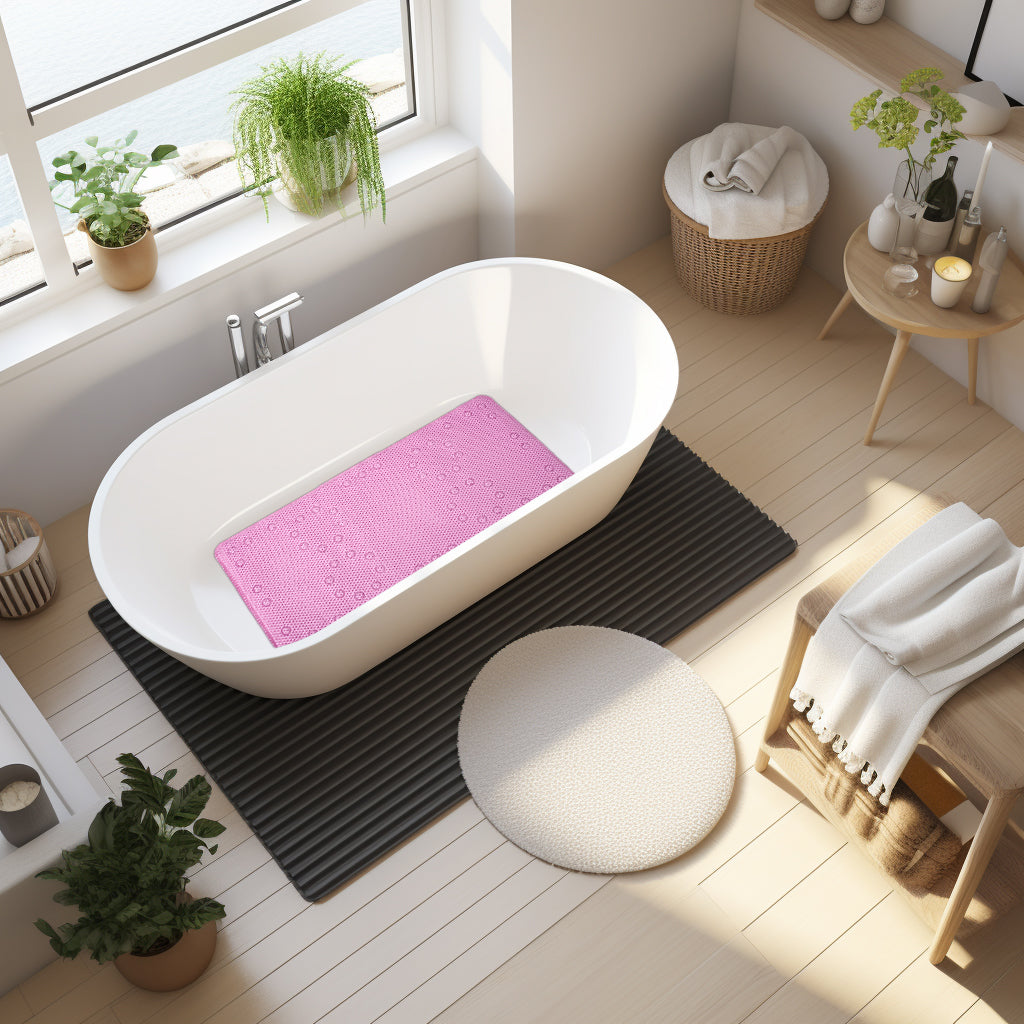 RAY STAR 17''X36'' double-layer Light Purple Non Slip, Soft Foam Bathtub Mats Bath Mat with Drain Holes, Suction Cups