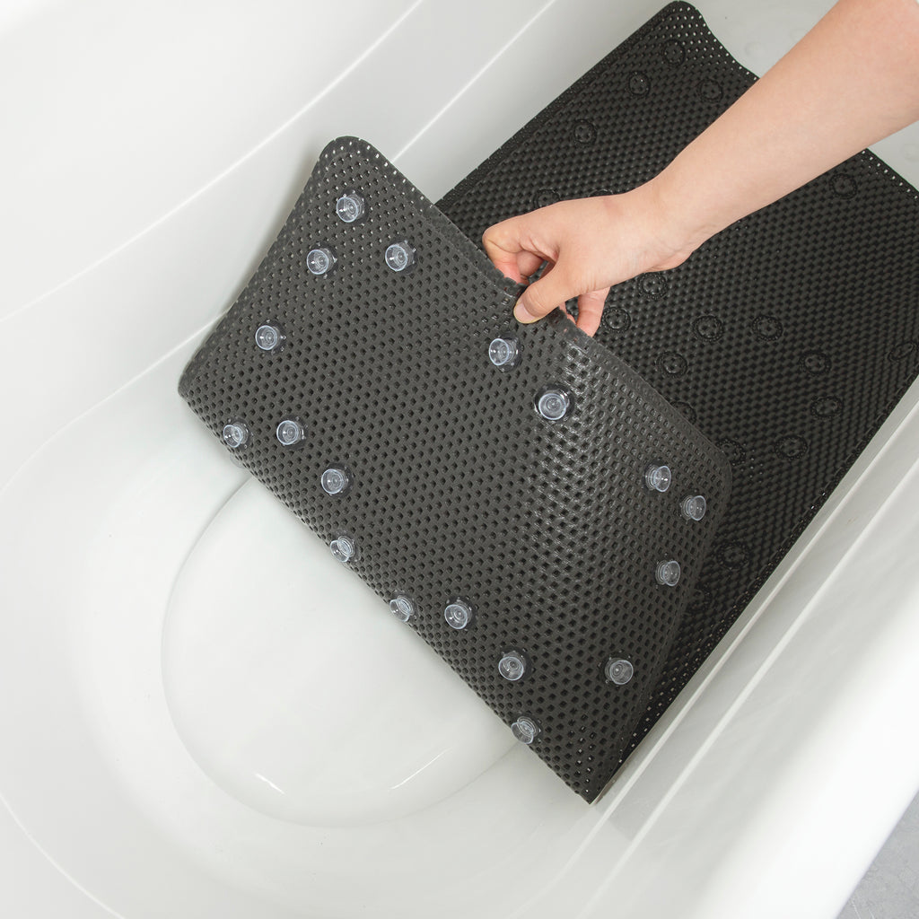 RAY STAR 17''X36'' Black Non Slip, Soft Foam Bathtub Mats Bath Mat with Drain Holes, Suction Cups
