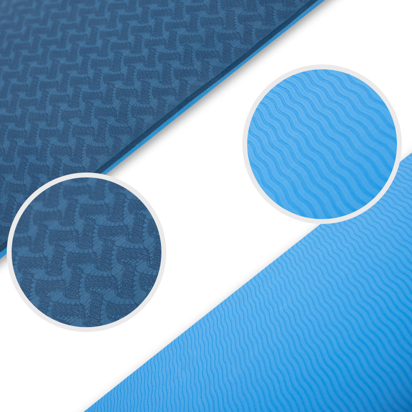 RAY STAR 6mm Double Layer Blue TPE Yoga Mat for Premium Pilates Fitness Exercise Mat High Density Anti-Tear Sweat-Proof