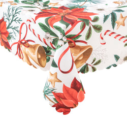 Christmas Bright Flower Bell Feast Polyester Tablecloth Vinyl Surface with Flannel Backing Oilcloth Waterproof holiday