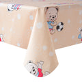 RAY STAR Classic Beige Teddy Bear Football Vinyl Tablecloth with Flannel Backing – Cute Kids Pattern, Waterproof & Easy Clean Oilcloth for Kitchen or Party Table