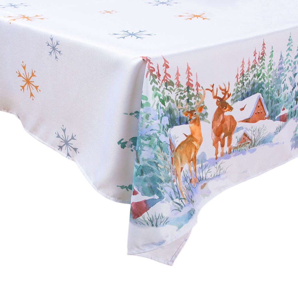 Christmas Reindeer Golden Snowflake Tablecloth Polyester Waterproof
