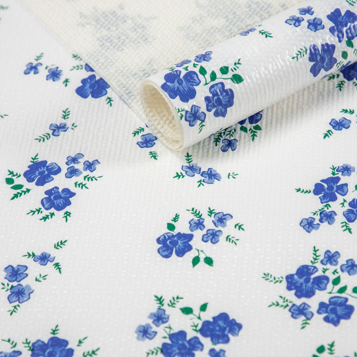 RAY STAR PVC Blue Flora Design Grip Shelf Liner Non Adhesive, Strong Grip Bottom, Easy Clean Kitchen Drawer, Cabinet, Cupboard Dresser Protector Cover, Non Slip