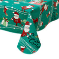 RAY STAR Christmas Santa and Snowman Green Tablecloth With Flannel Backing Round and Rectangle
