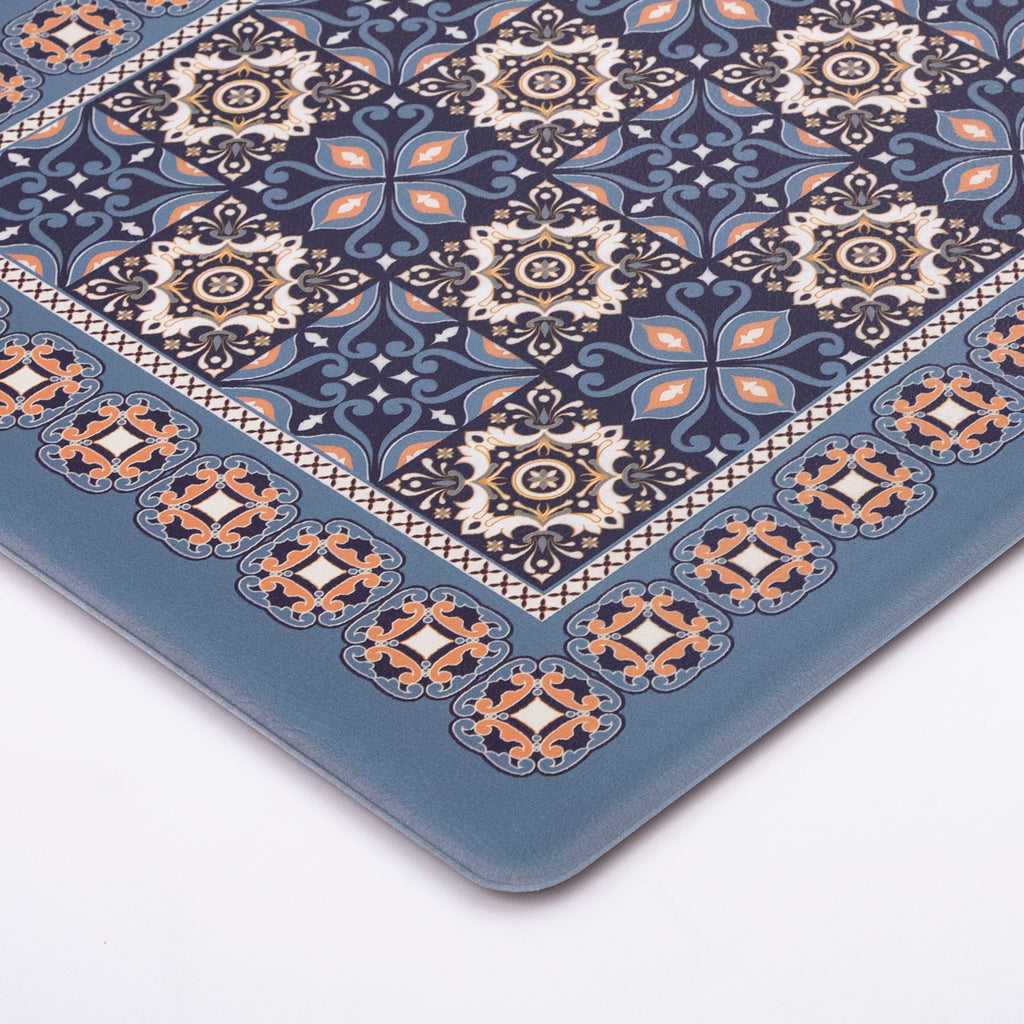 Vinyl Foam Kitchen Mat with Sophisticated Carpet Design Blue