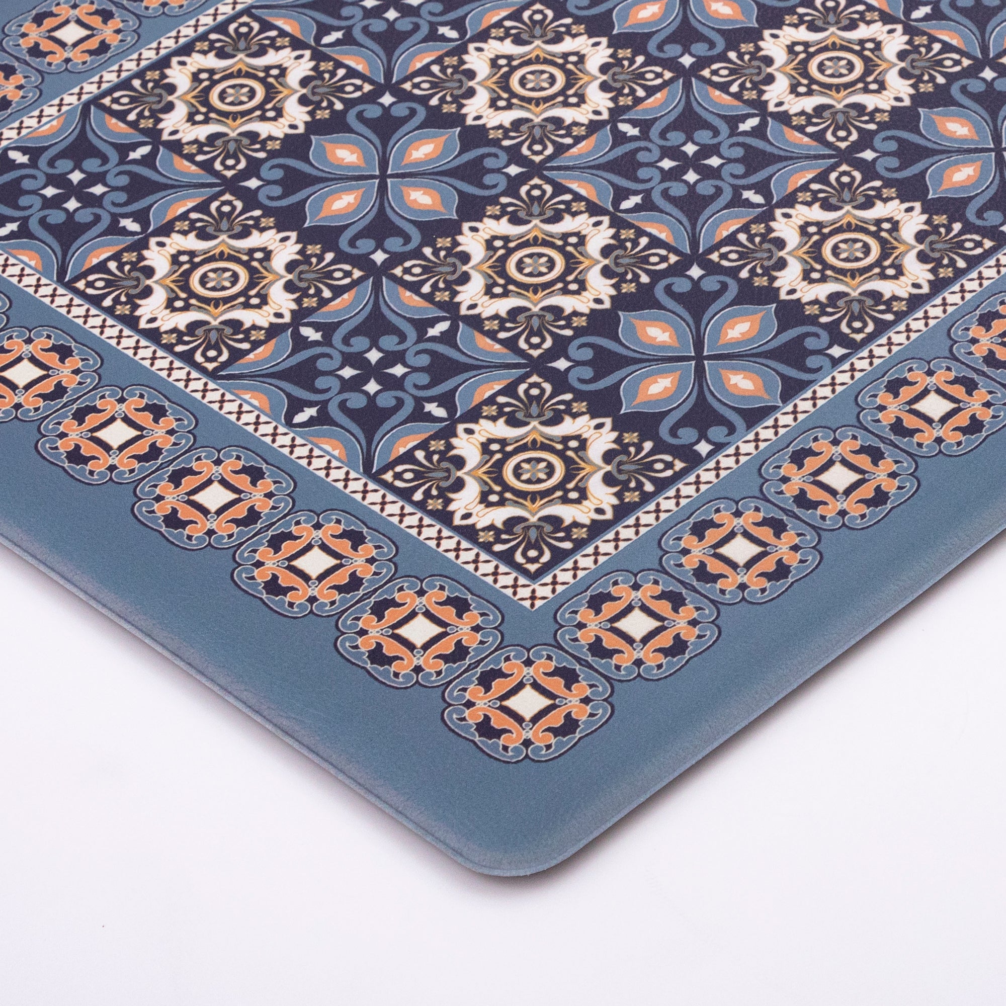Vinyl Foam Kitchen Mat with Sophisticated Carpet Design Blue