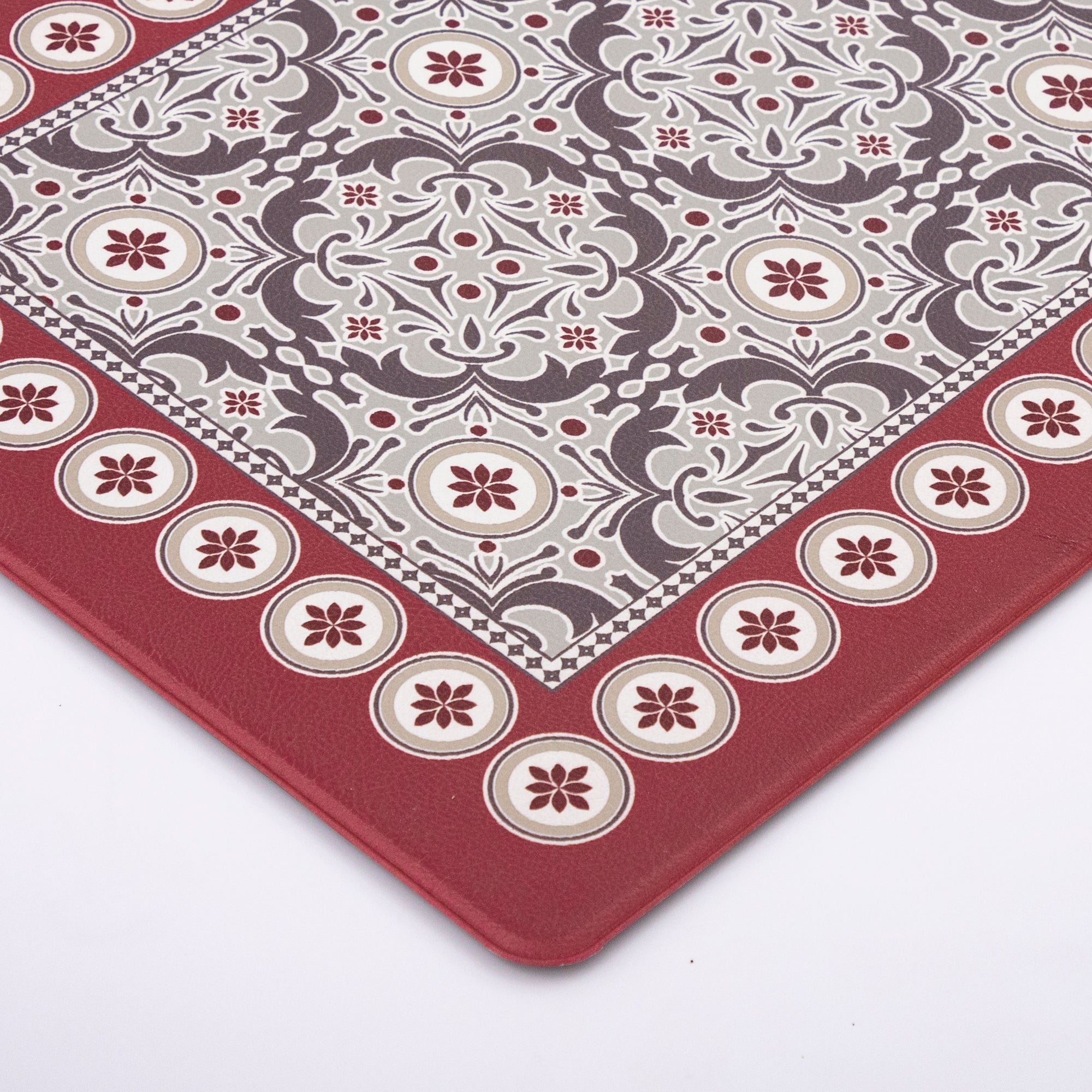 Vinyl Foam Kitchen Mat with Sophisticated Carpet Design Red