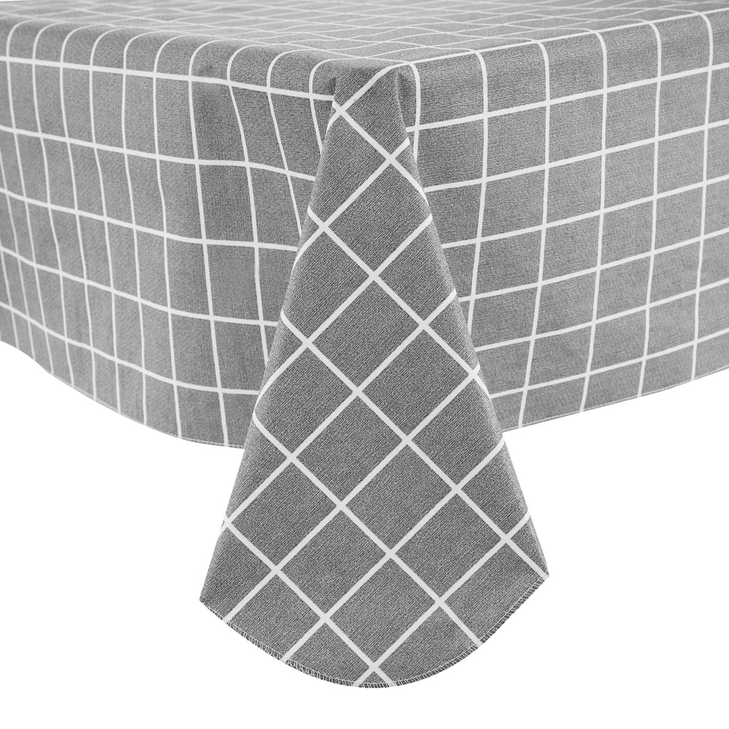 RAY STAR Grey background and white grid Tablecloth With Flannel Backing Round and Rectangle