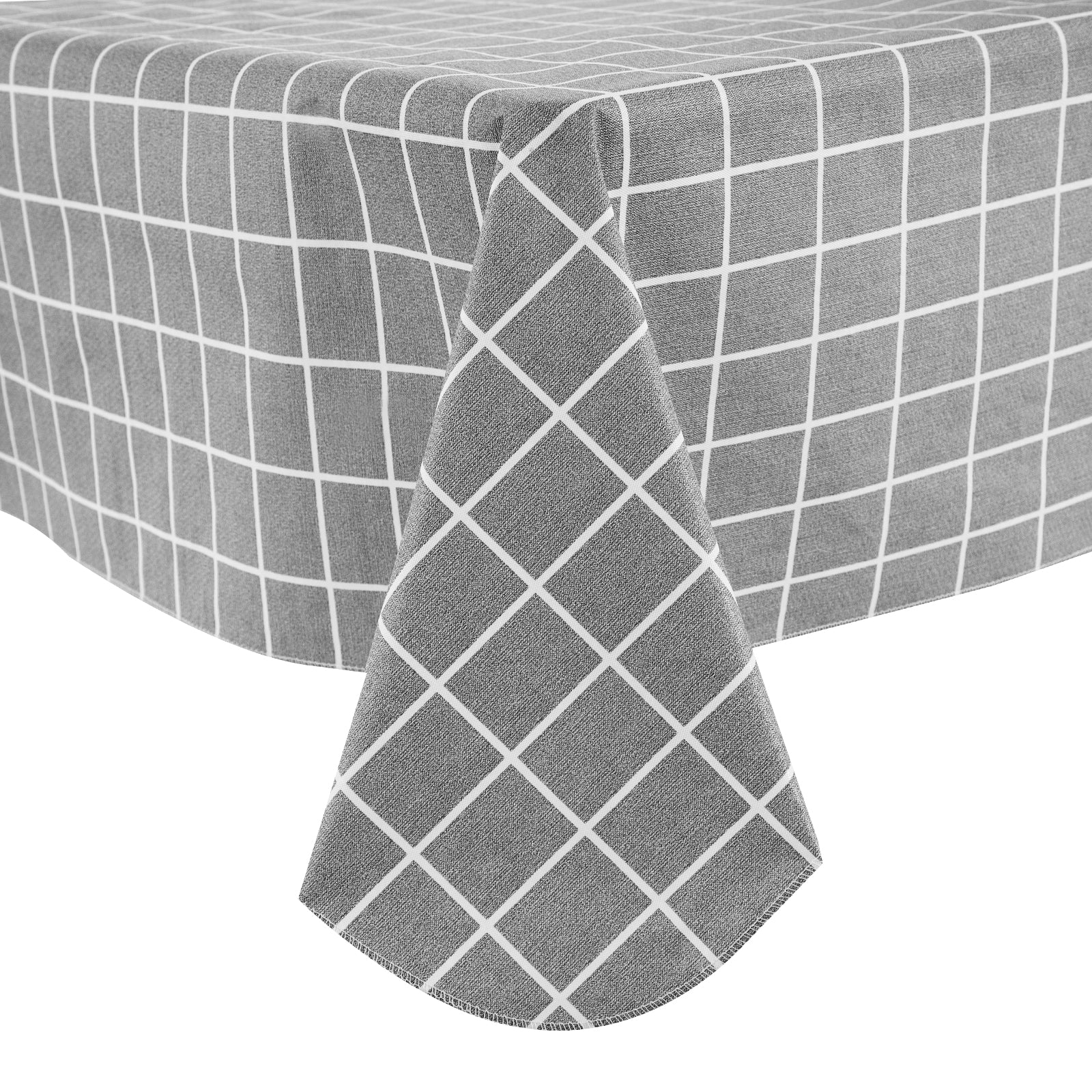 RAY STAR Grey background and white grid Tablecloth With Flannel Backing Round and Rectangle