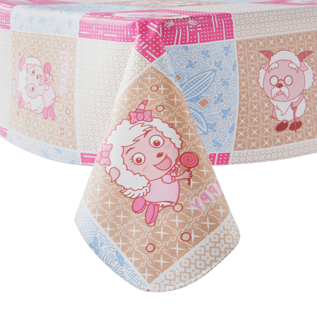 Classic Happy lamb Tablecloth Vinyl Surface with Flannel Backing Oilcloth Waterproof holiday