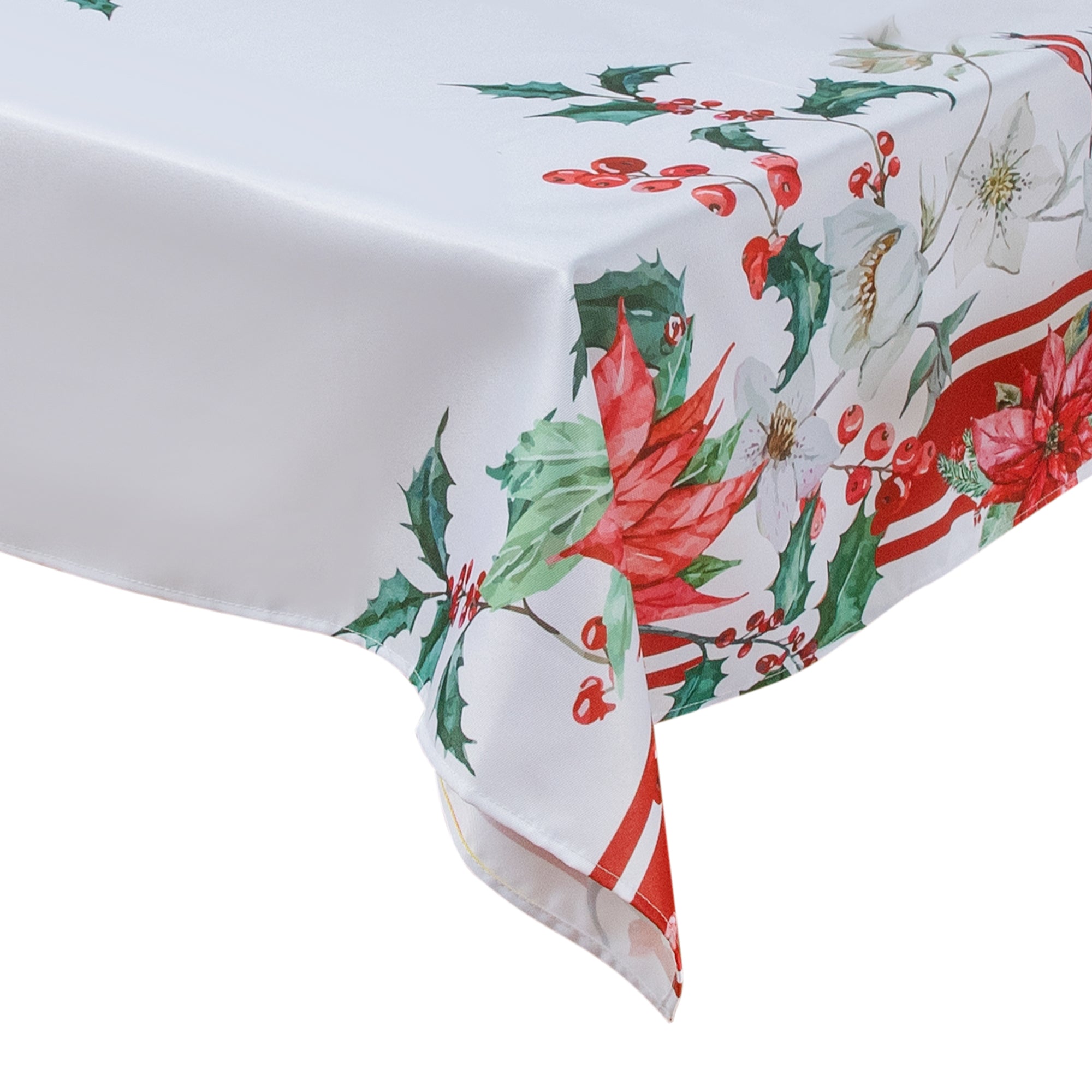 Christmas Vibrant flowers  Poinsettia Tablecloth Vinyl Surface with Flannel Backing Oilcloth Waterproof holiday