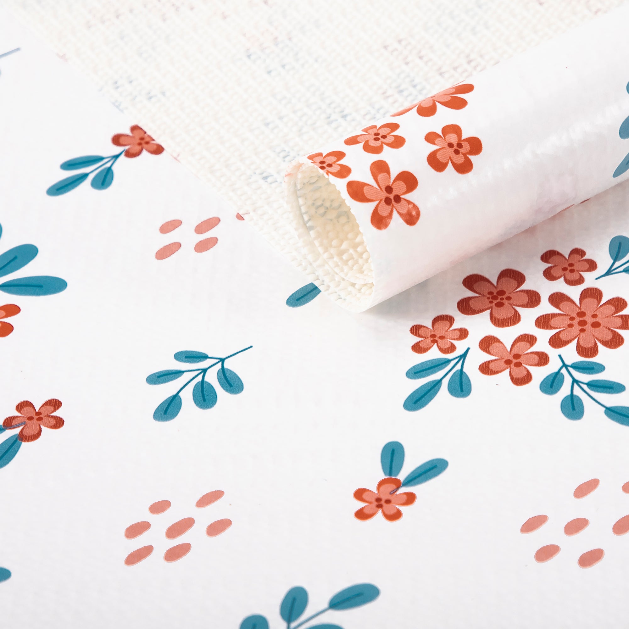 RAY STAR Red Hyacinthus Blue Leaves Design Grip Shelf Liner Non Adhesive, Strong Grip Bottom, Easy Clean Kitchen Drawer, Cabinet, Cupboard Dresser Protector Cover, Non Slip Mat