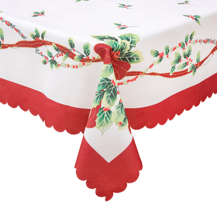 Christmas Bright flower branches Polyester Tablecloth Vinyl Surface with Flannel Backing Oilcloth Waterproof holiday