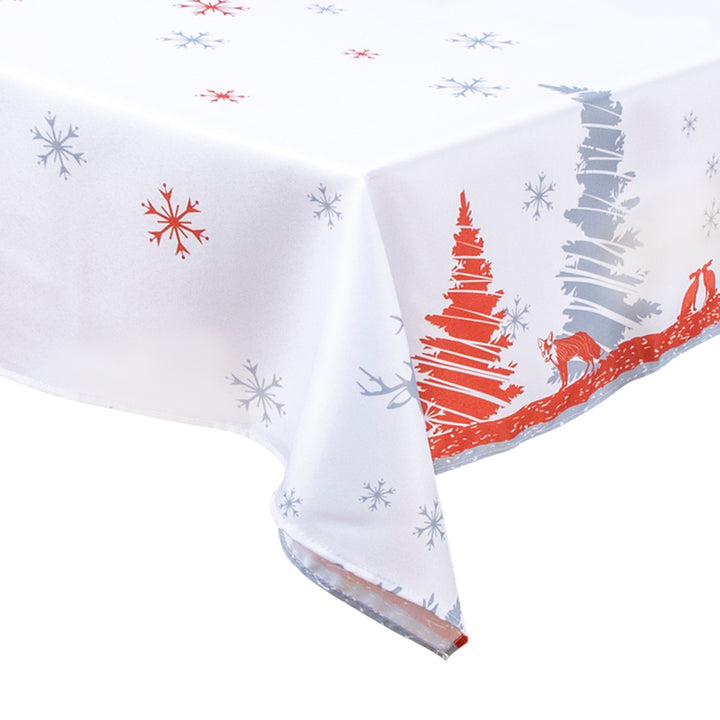 Christmas Deer snowy Tablecloth polyester surface with Flannel Backing Oilcloth Waterproof holiday floral plastic tablecloth