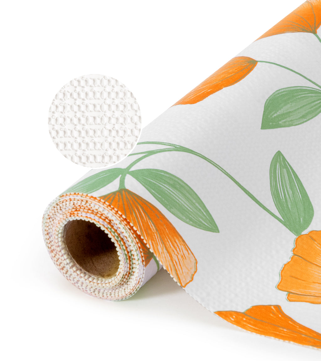 RAY STAR Four Leaf Clover Design Grip Shelf Liner Non Adhesive, Strong Grip Bottom, Easy Clean Kitchen Drawer, Cabinet, Cupboard Dresser Protector Cover（Orange Ginkgo Leaves)