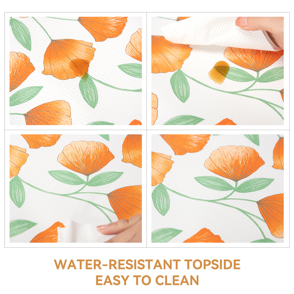 RAY STAR Four Leaf Clover Design Grip Shelf Liner Non Adhesive, Strong Grip Bottom, Easy Clean Kitchen Drawer, Cabinet, Cupboard Dresser Protector Cover（Orange Ginkgo Leaves)