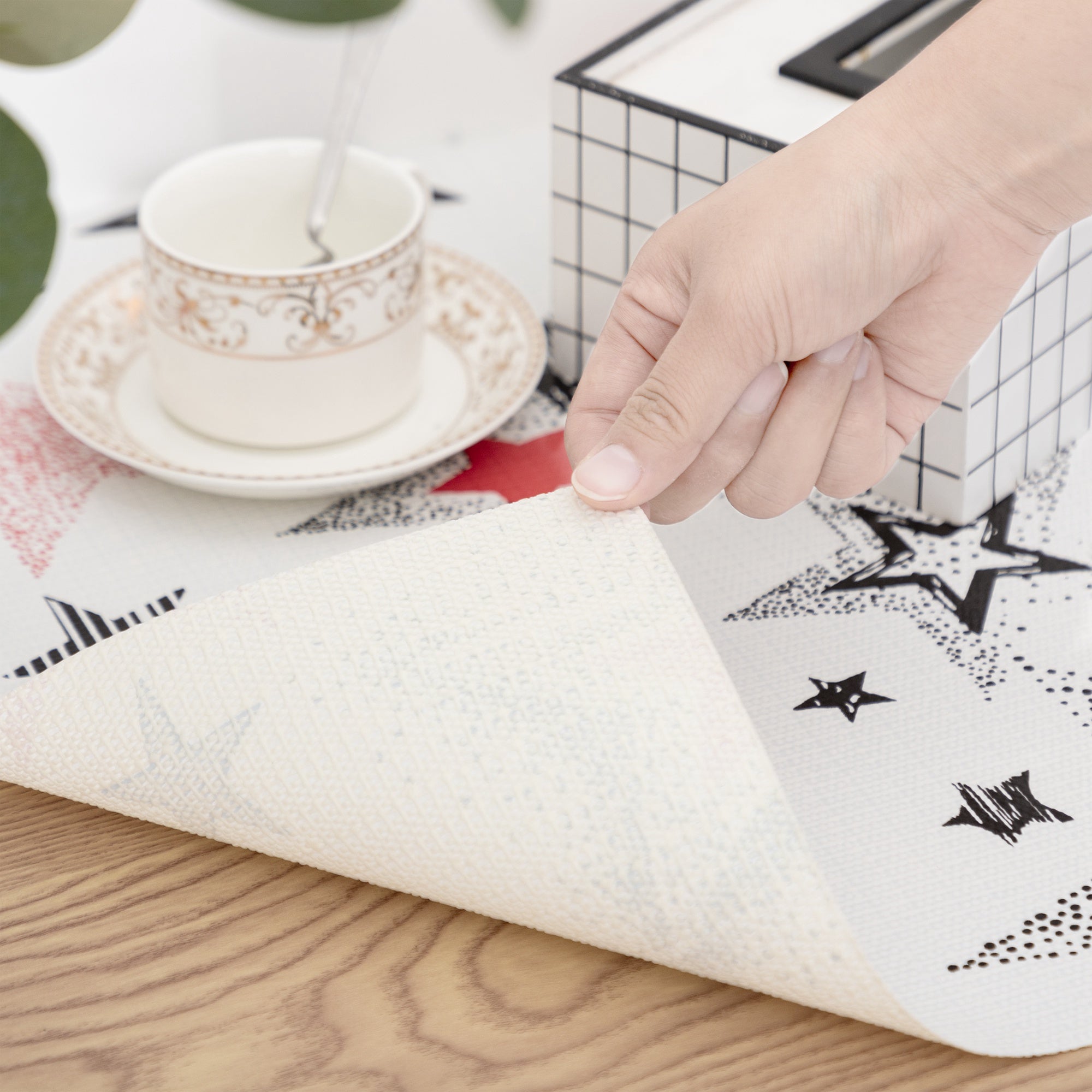 RAY STAR Grip Shelf Liner Non Adhesive, Easy Clean Kitchen Drawer, Cabinet, Cupboard Dresser Protector Cover（Retro Beautiful Stars)