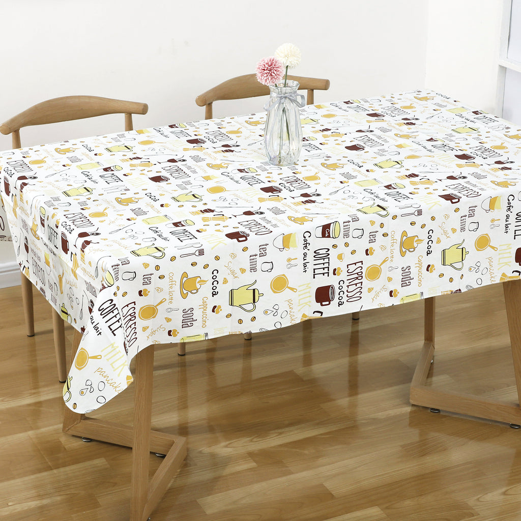 RAY STAR Coffee-Themed Teapot Design Vinyl Tablecloth With Flannel Backing Round and Rectangle