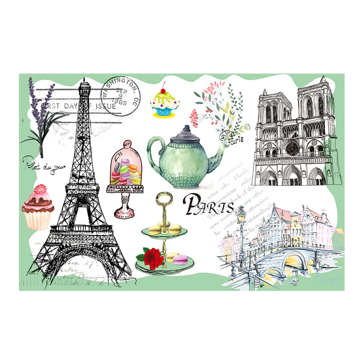 RAY STAR Set of 4 Placemat Elegant Eiffel Tower & Cupcake Design Green