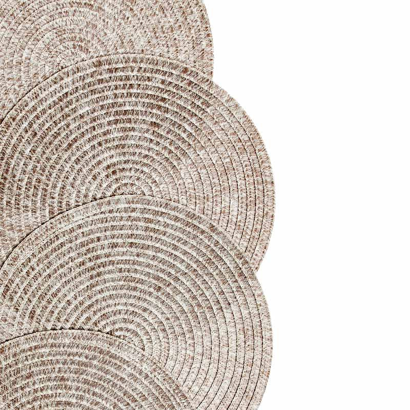 RAY STAR Set of 4 Round Braided Placemat Brown