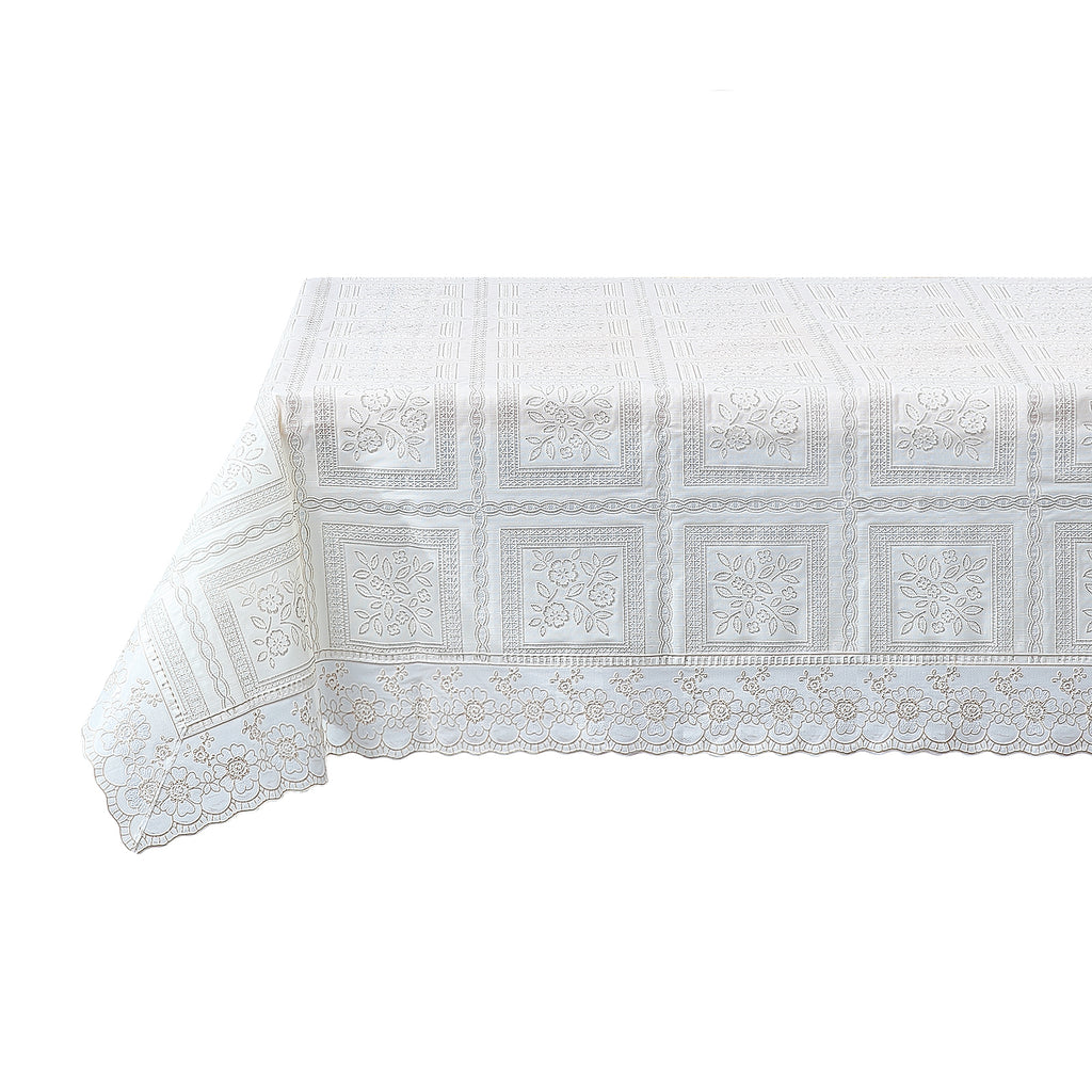 RAY STAR Classic White Lace Vinyl Tablecloth With Flannel Backing Round and Rectangle