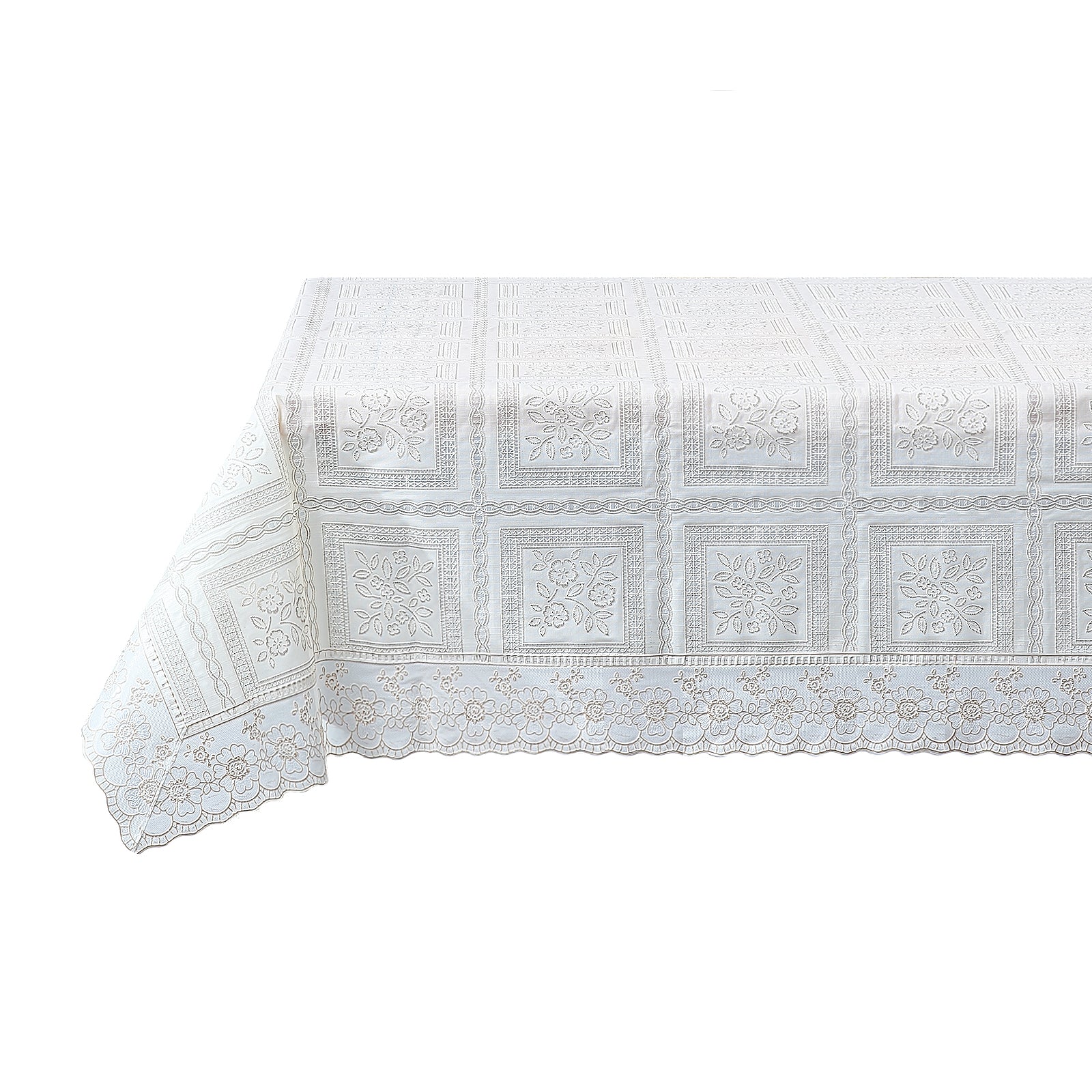 RAY STAR Classic White Lace Vinyl Tablecloth With Flannel Backing Round and Rectangle