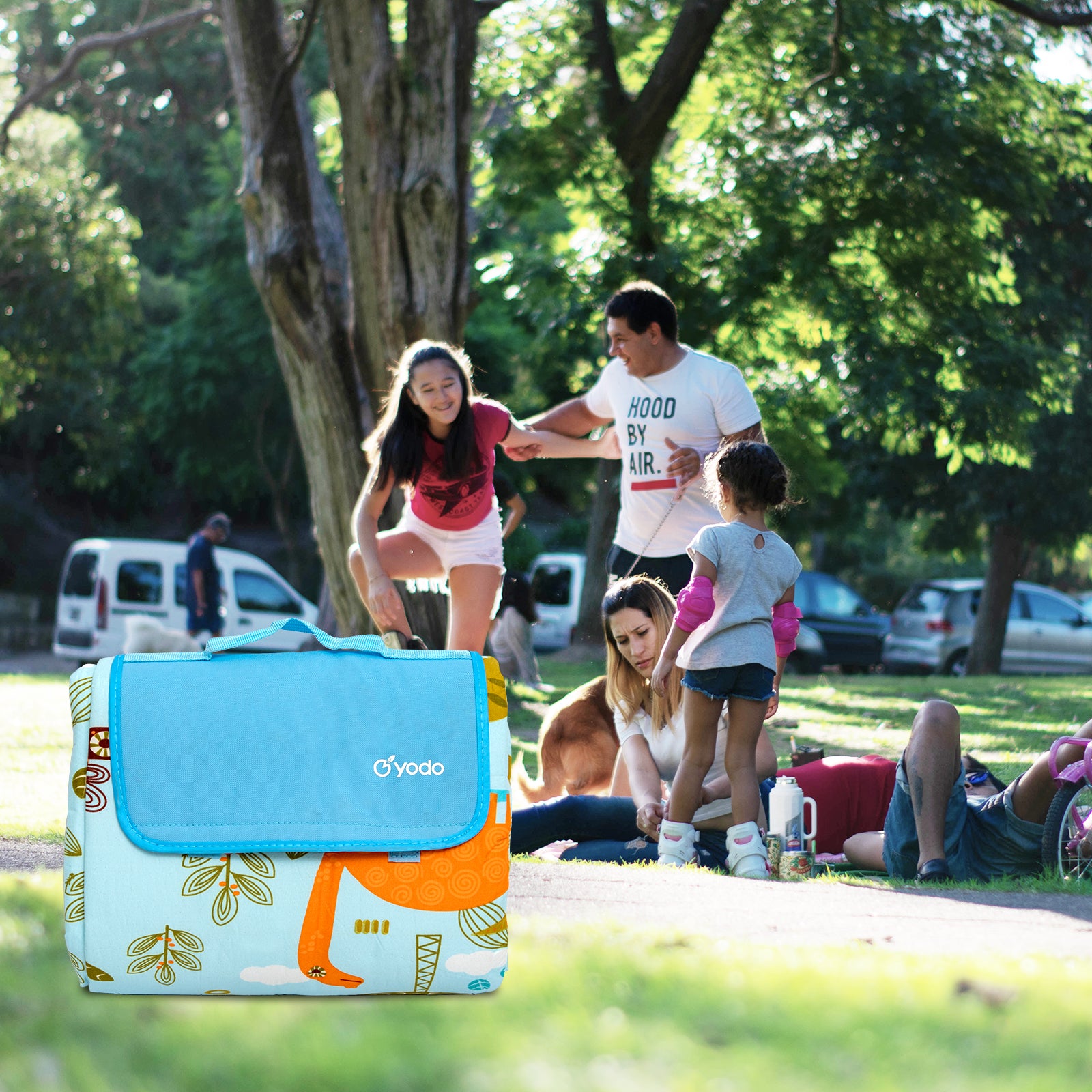 RAY STAR 79''X79'' Dinosaur Picnic Blanket Sandproof Waterproof Large Mat for Beach, Travel, Camping Machine Washable, Foldable
